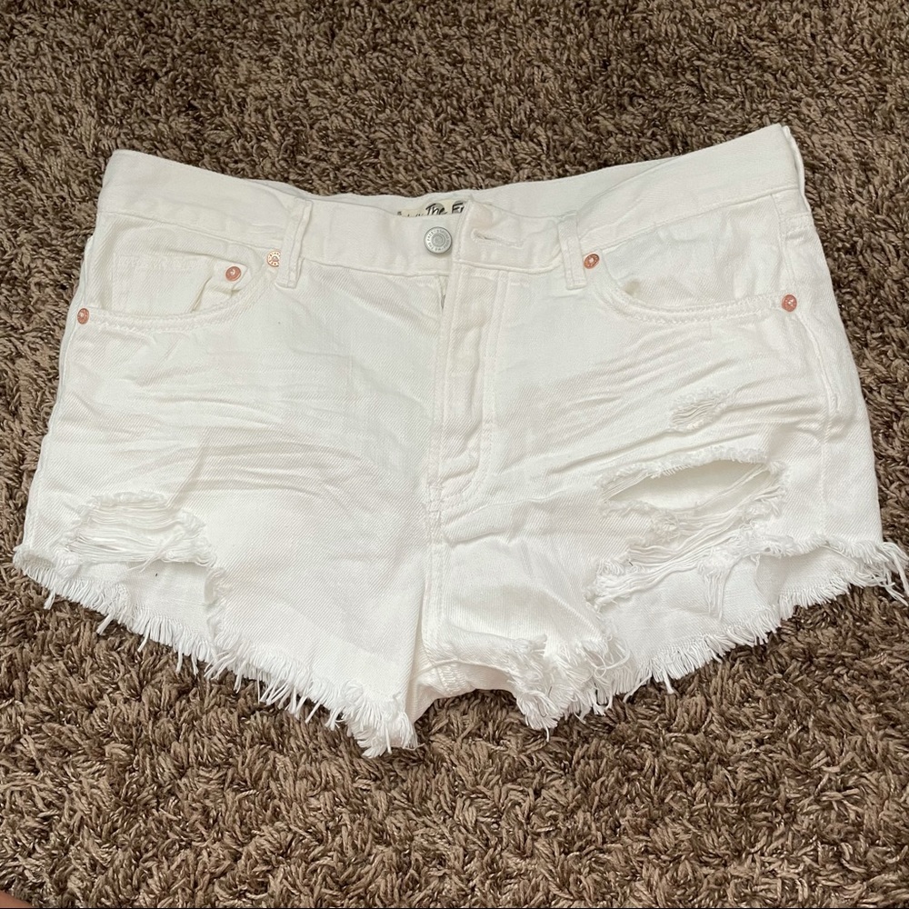 free people white/cream ripped denim shorts